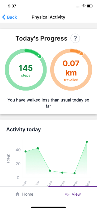 Screenshot of app showing fitness screen